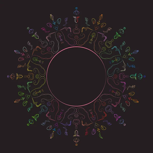 Dekoratives Element Regenbogen Mandala Auf Schwarzem Hintergrund Helle Farbenfrohe Orientalische — Stockvektor