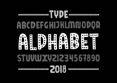 Nokta yazı tipi. El tipi yüzü çizilmiş. Vektör tipografi çizim. Alfabe tasarım logo, yazı ve baskı için.