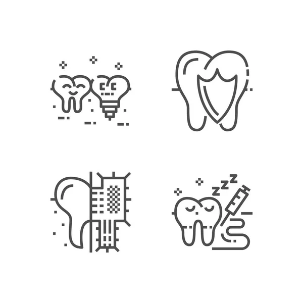 Современный набор икон стоматологической клиники. Коллекция символов премиум медицины. Векторная стоматологическая иллюстрация. Линия ортодонтической пиктограммы . — стоковый вектор