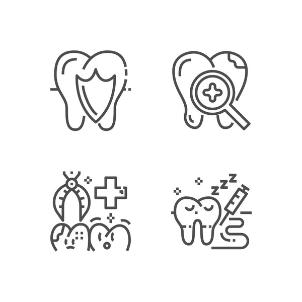 Modern diş hekimi klinik simgeler kümesi. Sigorta primi Tıp sembolü koleksiyonu. Vektör stomatology çizim. Satır ortodontik piktogram paketi.