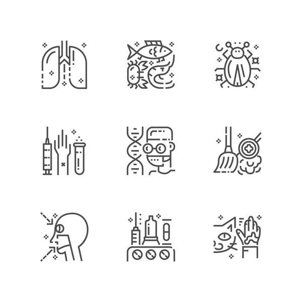 Простий набір алергічних значків. Колекція символів преміум-ліків. Векторні ілюстрації. Лінійний алергічний пакет піктограм . — стоковий вектор