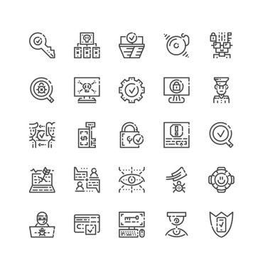 Siber güvenlik simgeleri basit dizi. Sigorta primi Tıp sembolü koleksiyonu. Vektör çizim. Satır Alerjik piktogram paketi.