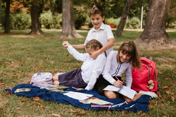 Les Écoliers Amusent Les Enfants Amusent Dans Parc — Photo