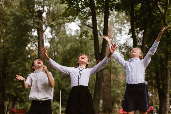 Los Escolares Están Divirtiendo Los Niños Divierten Parque — Foto de Stock