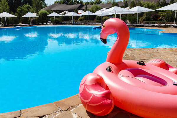 Летний отдых у бассейна с надувной игрушкой
