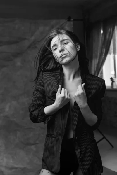 Hermosa Chica Femenina Vestido Sobre Fondo Lona Retrato Arte — Foto de Stock