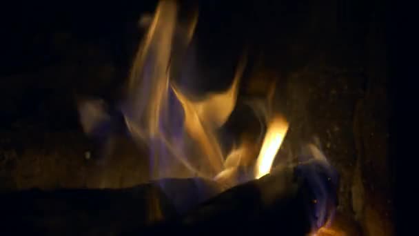 在壁炉中特写燃烧柴火 — 图库视频影像