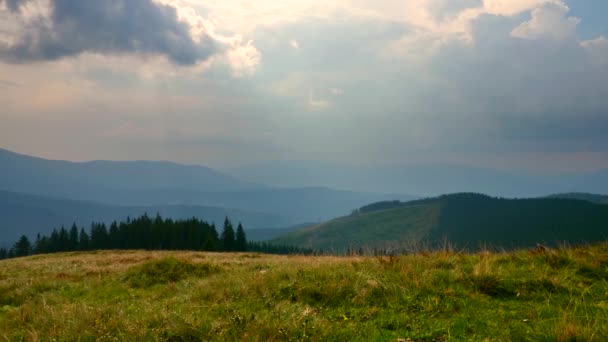 Doğa Manzaralı Panorama Görünüm Dağın Zirvesinde Karpat Dağları Doruklarına Bulutlar — Stok video