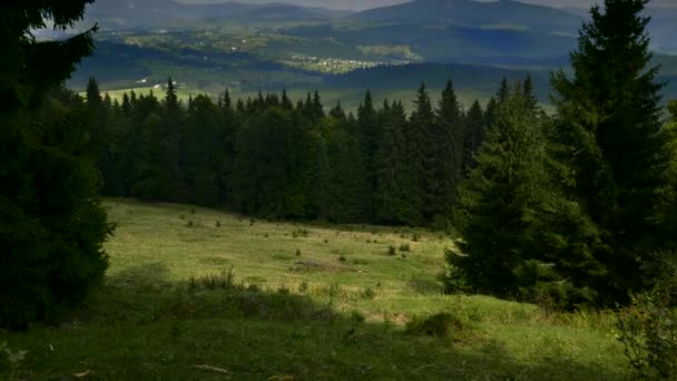 Wieś Dolinie Pomiędzy Górami Piękne Chmury Nad Krajobraz Karpat Ukraina — Wideo stockowe