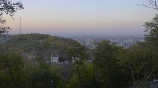 Akşam Cityscape Panorama Tarihsel Bölge Podil Ukrayna 2019 Başkent Kiev — Stok video