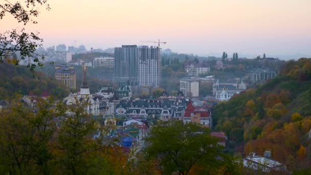 Paisaje Urbano Nocturno Panorama Distrito Histórico Podil Kiev Capital Ucrania — Vídeos de Stock