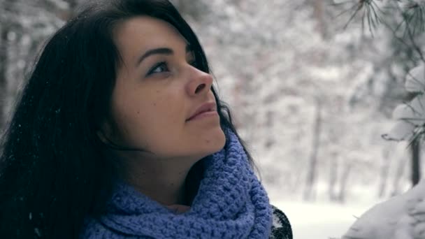 Portré Elég Komoly Lány Gondolkodás Nézett Fel Égen Téli Ünnepek — Stock videók
