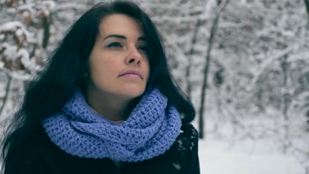 Portre Oldukça Ciddi Kız Düşünme Gökyüzü Üzerine Arıyorum Kış Tatil — Stok video