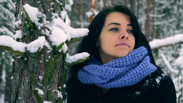 Portrait Pretty Serious Girl Thinking Looking Sky Vacation Winter Holidays — Stock Video