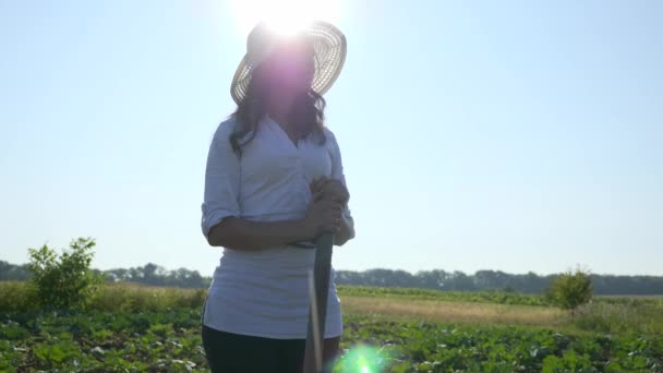 Agricoltore Femminile Relax Pensando Mentre Coltivare Cavolo Erbaccia Rimuovere Erbaccia — Video Stock