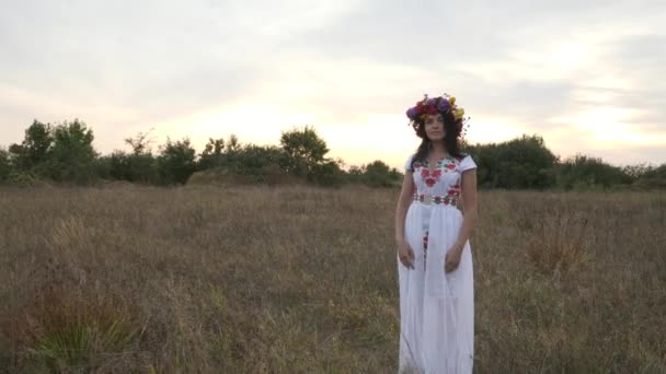 Woman Enjoys Folk Musicians Playing Grass Field Forest Inglés Hdr — Vídeo de stock