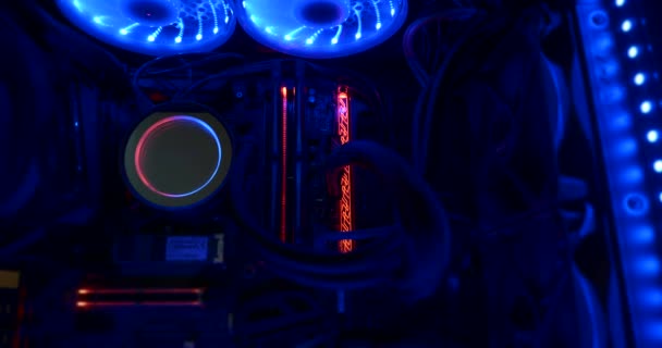 Modern Computer Led Lighting Efficient Liquid Cooling Processor Cpu Motherboard — Stock Video