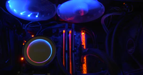 Macro Focus Pull Modern Computer Led Lighting Efficient Liquid Cooling — Stock Video