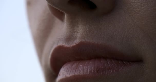 Fais Gros Plan Sur Visage Féminin Bouche Lèvres Nez Yeux — Video