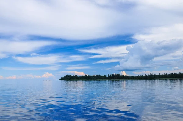 蓝天与积云在森林在湖拉多加湖海岸 — 图库照片