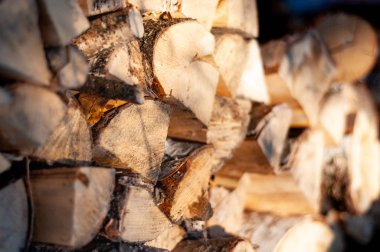 Güneş ışığı tarafından yaktı wirewood yığını. Yakın çekim