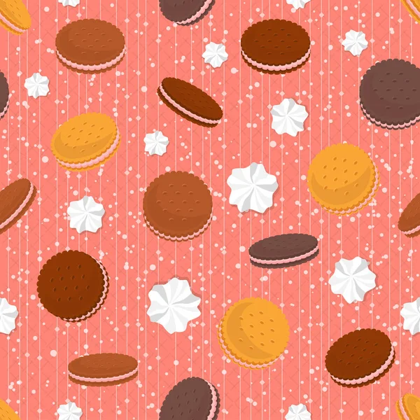 Modèle sans couture de biscuits sucrés avec garniture à la crème — Image vectorielle