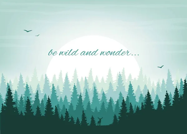 Vahşi ol ve dolaş. Vektör manzara. Dağların siluetleri, yamaçları, kabartma ve orman