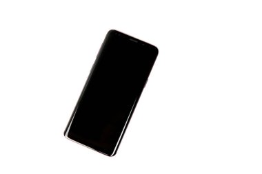 Akıllı telefon, beyaz arkaplanda izole edilmiş cep telefonu, siyah ekran, kapalı