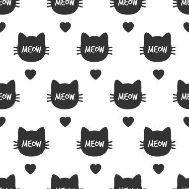 Miyav. Kedi kafası. Şirin kedi seamless modeli. Vektör.