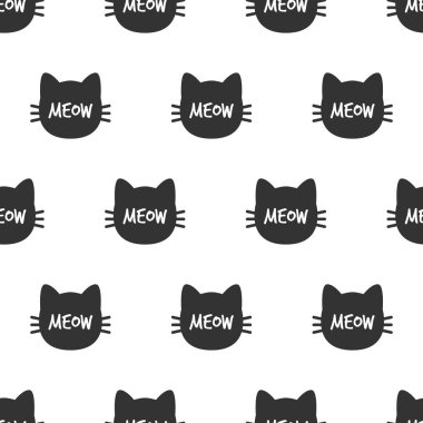 Miyav. Kedi kafası. Şirin kedi seamless modeli. Vektör.