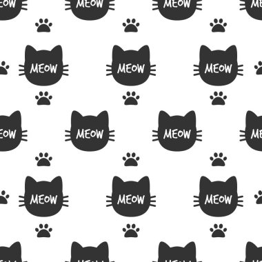 Miyav. Kedi kafası. Şirin kedi seamless modeli. Vektör.