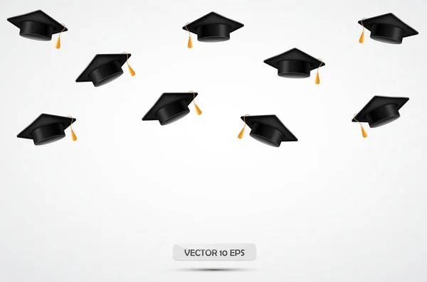 Afstuderen klasse van 2018. Gefeliciteerd afgestudeerden. Academische hoeden, confetti en ballonnen. Viering. . — Stockvector