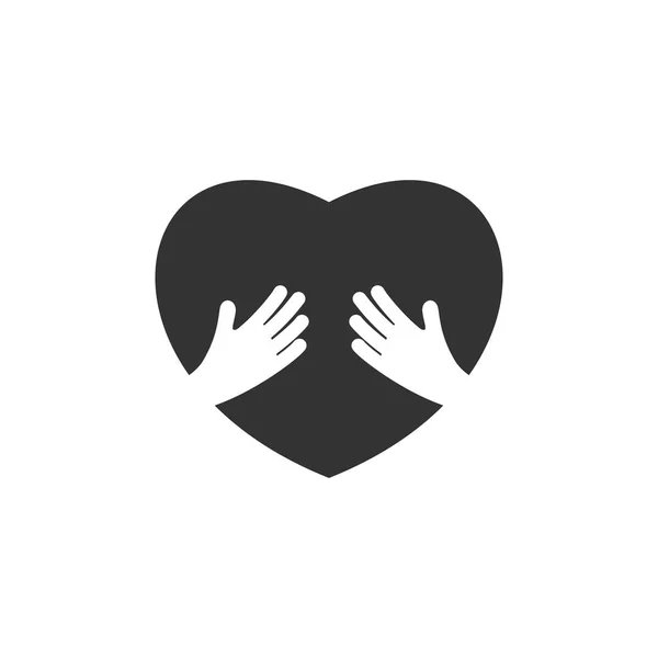 Logo del cuore della mano. Illustrazione vettoriale . — Vettoriale Stock