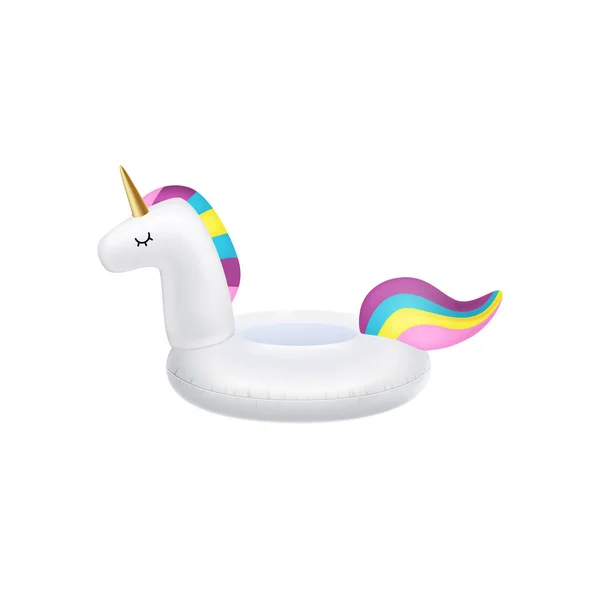 Unicorn inflatable swimming pool ring, tube, float. Vector realistic 3d unicorn icon. — Stock Vector