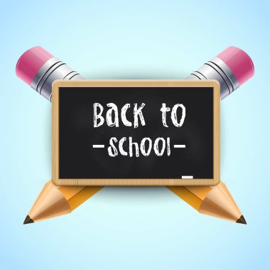 Geri okul Poster tasarımı için. 3d kalem ile okul blackboard. Vektör