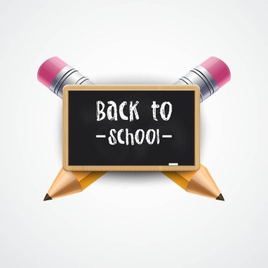 Geri okul Poster tasarımı için. 3d kalem ile okul blackboard. Vektör