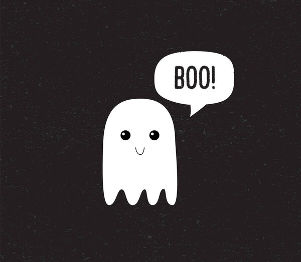 Ghost. Cute Halloween ghost with speech bubble. Boo. Vector