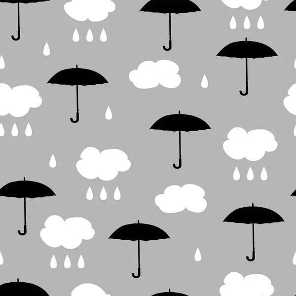 Дождь Облака Зонтики Бесшовный Шаблон Векторная Иллюстрация — стоковый вектор