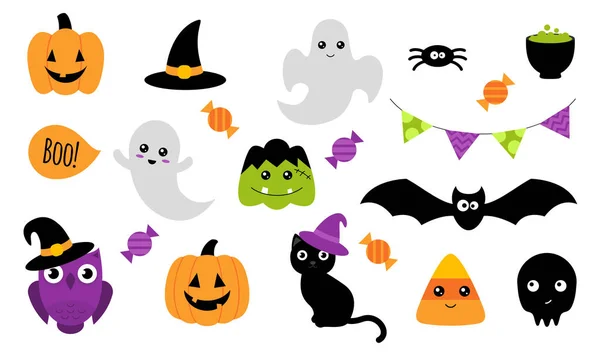 Halloween Stickers Set Cute Halloween Stickers Different Characters Ghost Pumpkin — Stock Vector