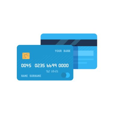 Kredi kartı. Beyaz izole. Düz stil. Vektör çizim