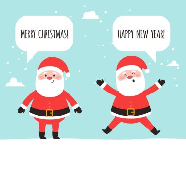 Mutlu Noel Baba. Mutlu Noeller ve mutlu yeni yıl. Vektör çizim