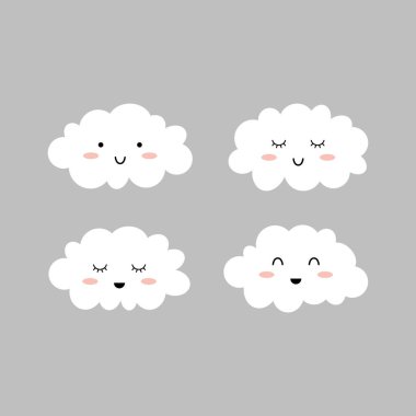 Şirin bulutlar. Gri izole. Bulut simgeler. Vektör çizim