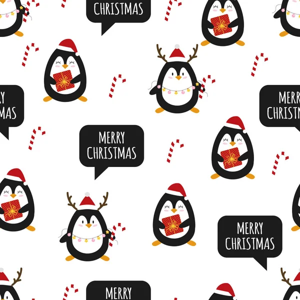 Pinguim Padrão Sem Costura Natal Bonito Pinguins Vector Ilustração — Vetor de Stock