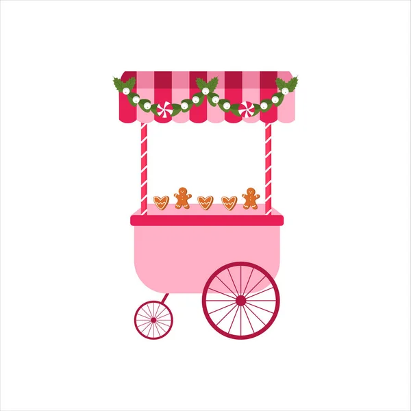 Carrello del mercatino di Natale. Dolci biscotti. Carretto rosa di Natale. Vettore — Vettoriale Stock