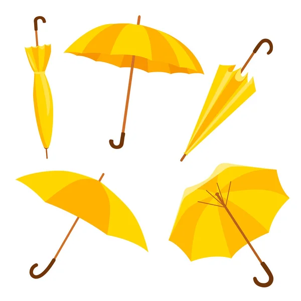 Зонты установлены. Осенний зонтик. Желтые иконки. Вектор — стоковый вектор
