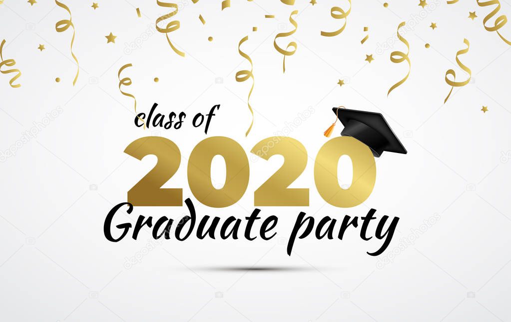 2020 Graduate Party. Class of 2020. Graduation cup and confetti. Vector
