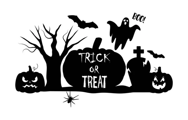 Trick or treat. Halloween silhouette. Scary icons. Vector — Stock Vector
