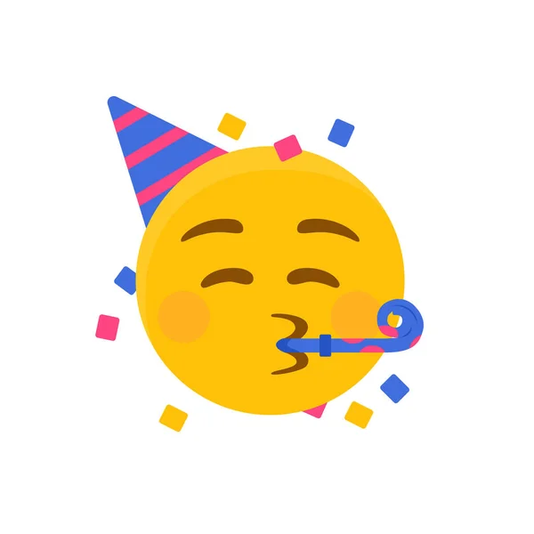 Party emoji. Šťastný obličej s narozeninovou čepicí a konfetami. Vektor — Stockový vektor