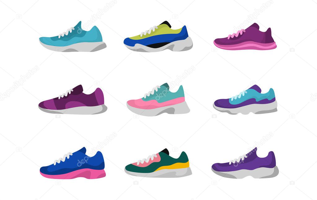 Sport sneakers shoes. Sport, running, fitness workout shoes Vector illustration