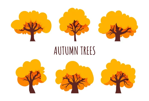 Árvores de outono definidas. Árvore amarela, estilo plano. Ícones isolados. Vetor — Vetor de Stock
